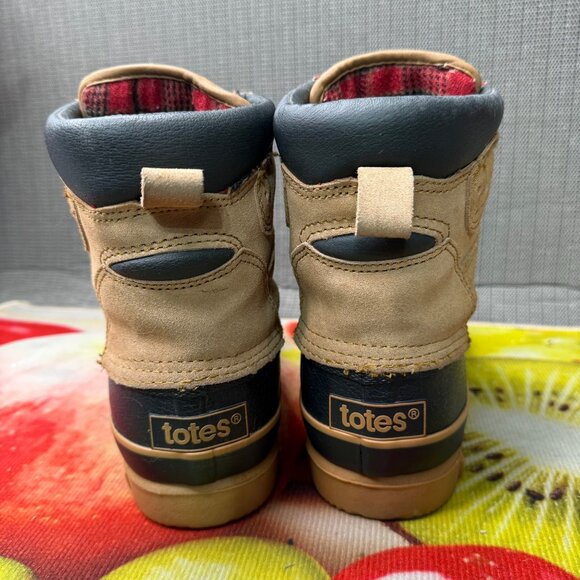 Totes Mens 9D Tan & Black Leather Duck Boots W/ Velcro Straps Waterproof main image 4